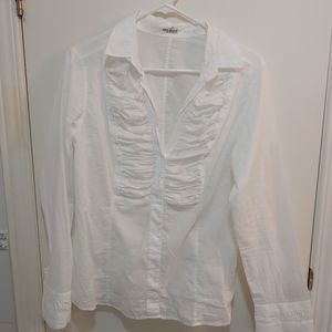 Van Laack Size Medium White Ruffled Blouse (M)
